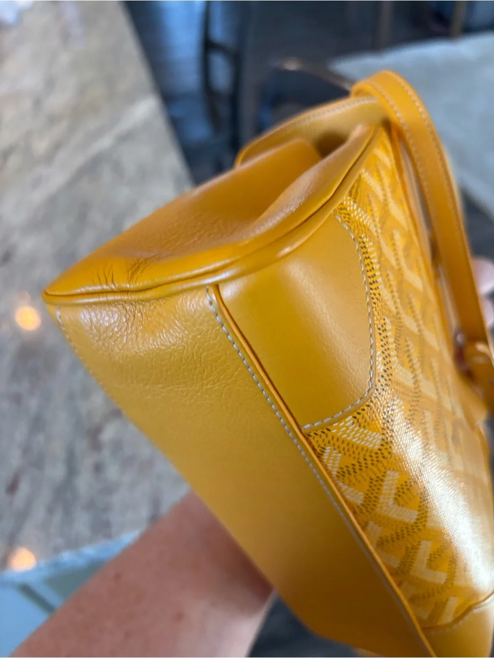 Goyard Mustard Yellow Saigon Mini Satchel with Wood Top Handle